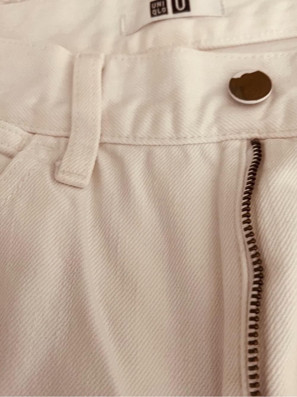 Uniqlo Cream/Tan Cotton Tee with Tag Detail